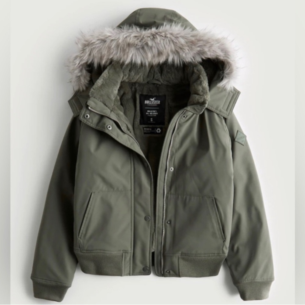 Olive Green Hollister Coat with Fur Hood